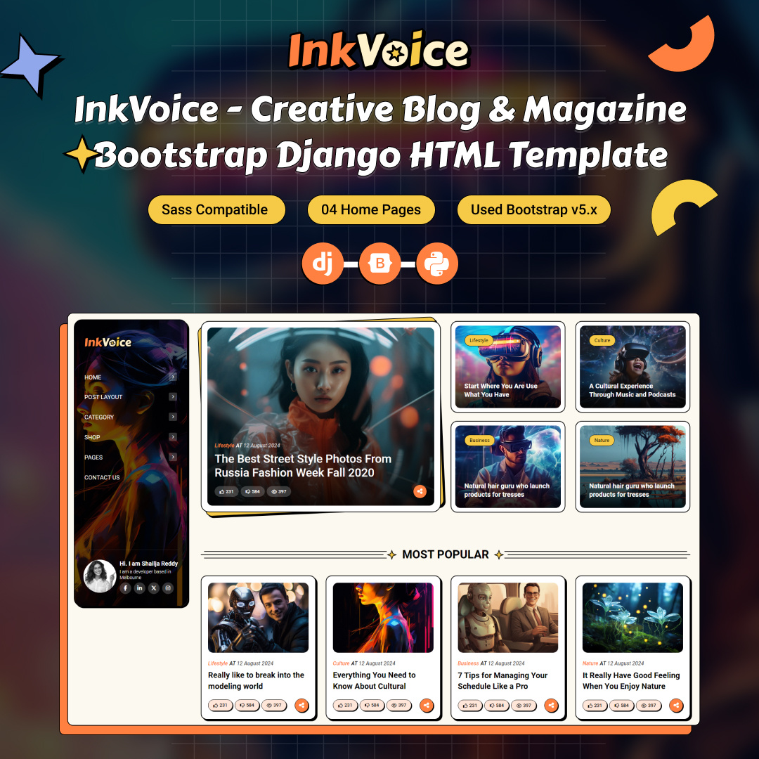 InkVoice – Creative Blog Django Template branding creative design illustration logo product design template ui uiux website