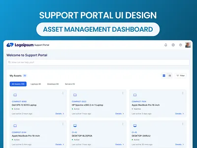Support Portal UI – Asset Management Dashboard branding branding design typography uxdesign website design