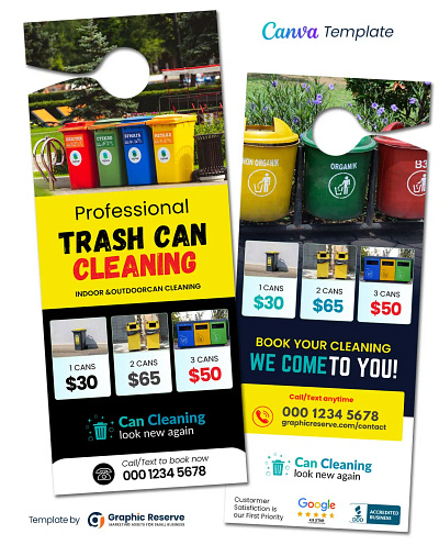 Trash Can Cleaning Door Hanger Canva Template canva door hanger cleaning service door hanger door hanger design door hanger template