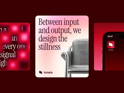 Lunara App 2025 app banner branding chair graphic design illustration logo pink red ui