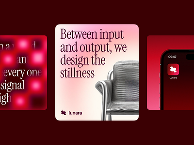 Lunara App 2025 app banner branding chair graphic design illustration logo pink red ui