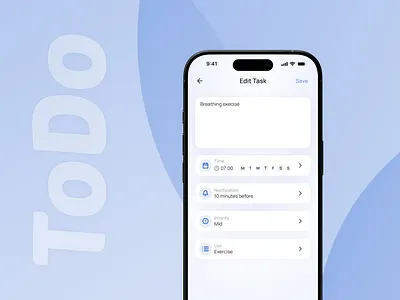 ToDo App - Redesign app branding design edit graphic design light mode management mobile mobile app portfolio redesign settings task task manager to do todo ui ux