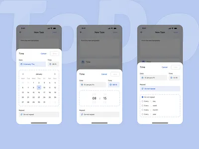 ToDo App - Redesign app branding calendar day design graphic design light mode management mobile mobile app set time settings task task manager time to do todo ui ux