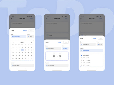 ToDo App - Redesign app branding calendar day design graphic design light mode management mobile mobile app set time settings task task manager time to do todo ui ux