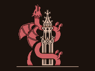 Pixel Art - Dragon & Castle 8 bit architecture art castle cross stitch dark dark fantasy digital art dragon fantasy folk art gothic illustration pixel pixel art spooky video game