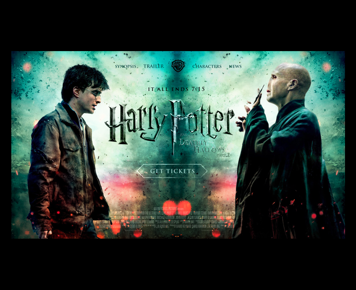 Harry Potter and the deathly hollows : website design entertainment entertainment website harry potter harry potter website home page hp7 jk rowling landing page movie design movie website promotional website ui design uxui design webdesign