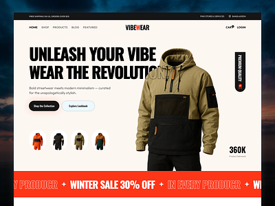 "VibeWear" Clothing Store (E-commerce) dribbble ecommerce fashionbranding landingpagedesign mordernui streetwearfashion top tranding uiuxdesign vibewear webdesign website