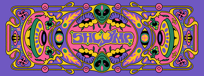 Shlump (Pashmina Design) album alien branding colorful death design eye flames flower graphic design illustration merch mushroom pashmina peace planet psychedelic universe