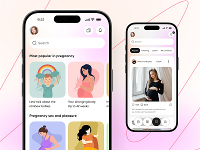 Pregnancy Sex & Body Signs – Mobile App UI app app for women body changes body signs clean mobile ui femtech design health tracking mobile app ui modern ui design period tracker pregnancy app pregnancy sex pregnancy tracker pregnancy tracking app self care app ui uiux design wellness tracker women health app