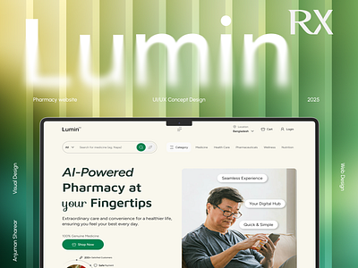 Web design for Pharmacy - LuminRx ai clean e commerce figma healthcare landing page designer medicine medicine website modern pharmacy pharmacy e commerce website pharmacy website platform product ui uiux ux ux design web website