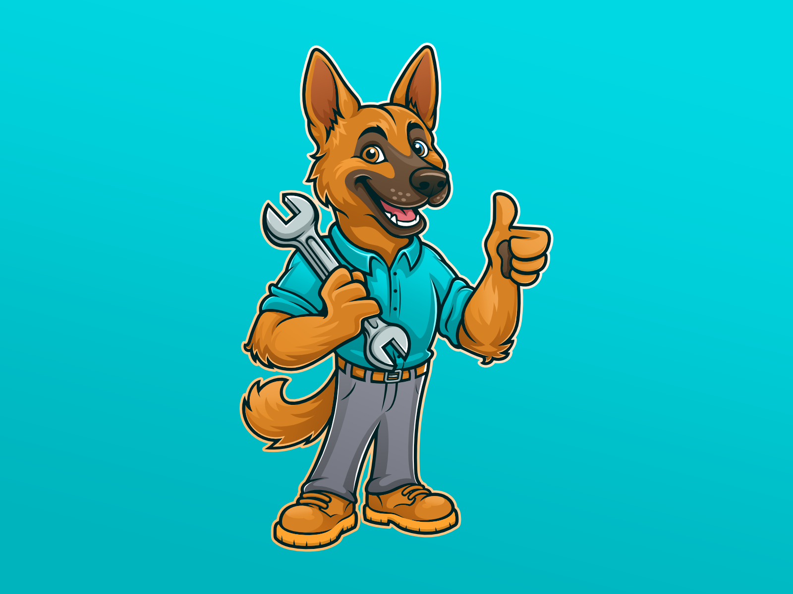 Belgian Malinois mascot belgian malinois brand design dog heating and cooling home service hvac illustration logo mascot plumbing work wrench