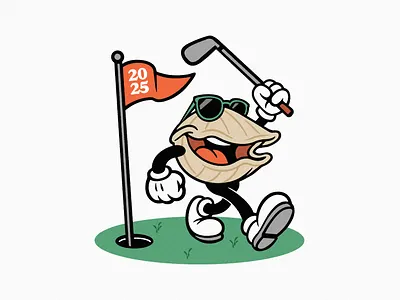 Clubs & Clams character illustration clambake design event branding golf golf branding illustration logo logo design mascot design merch design retro character sports design t shirt design vector