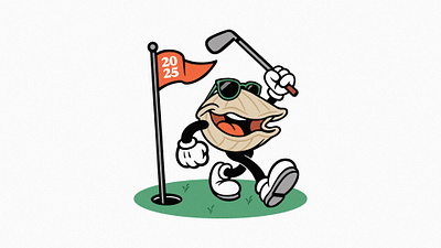 Clubs & Clams character illustration clambake design event branding golf golf branding illustration logo logo design mascot design merch design retro character sports design t shirt design vector