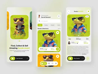 SandaMart - NFT Marketplace animal nfts bitcoin blockchain branding buy sell nfts lizard nft mobile app mobile ui design nft avatars nft collectibles nft market sanda nft sanda nft marketplace ui ui ux design unique nft art ux web3 web3wallet