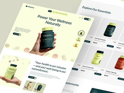 🚀 Vitonix Supplement – Landing Page Design branding doctor ecommerce health health care landing page logo mindfulness minimal modern online shop pills product skin care suppliment ui ux design vitamins web design wellness