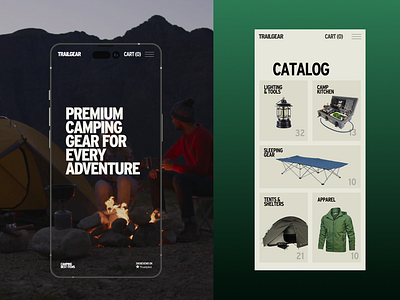 TrailGear - Camping Gear E-Commerce Mobile Responsive aero design agency apparel camping camping gear ecommerce app ecommerce website gear minimal mobile app design mobile responsive mobile version rebranding redesign travel app ui design uiux design visual design