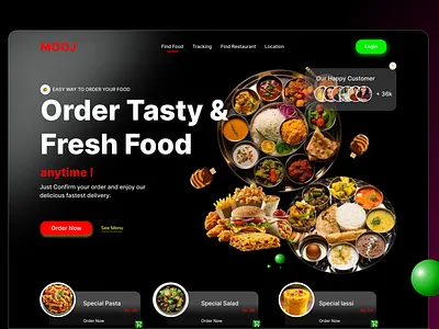 Food Website landing page attractive colour dark design food design hero section typography ui website page