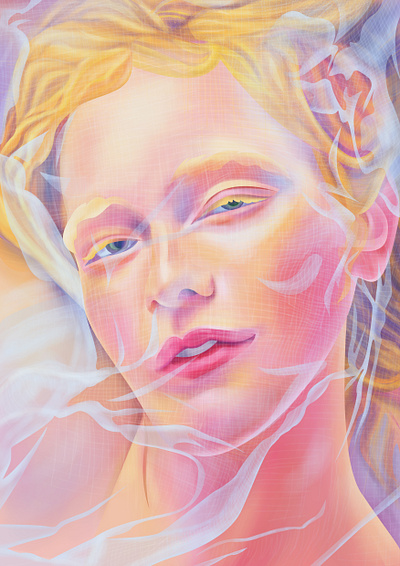 Peaches color face girl hair illustration pastel portrait transparent woman