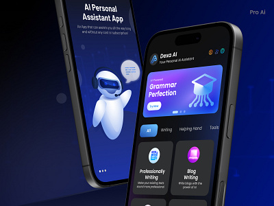 Pro AI - AI-Powered Personal Assistant for Seamless Workflow ai ai app ui ai assistant ai chat ai tech ai tool app artificial intelligence blue chatbot ui chatgpt design interactive design mobile app ui modern ui netro netrosystems pro ai product software agency