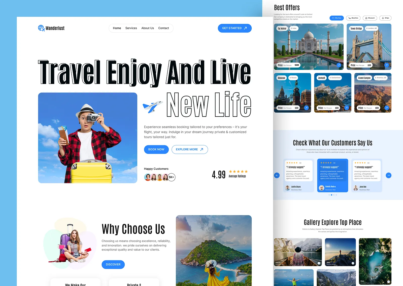 Wanderlust - Travel Landing Page adventure agency agent booking destination hiking holiday landing page minimalist mountain travel travel agency traveling ui ui design uibulbul vacation web design website