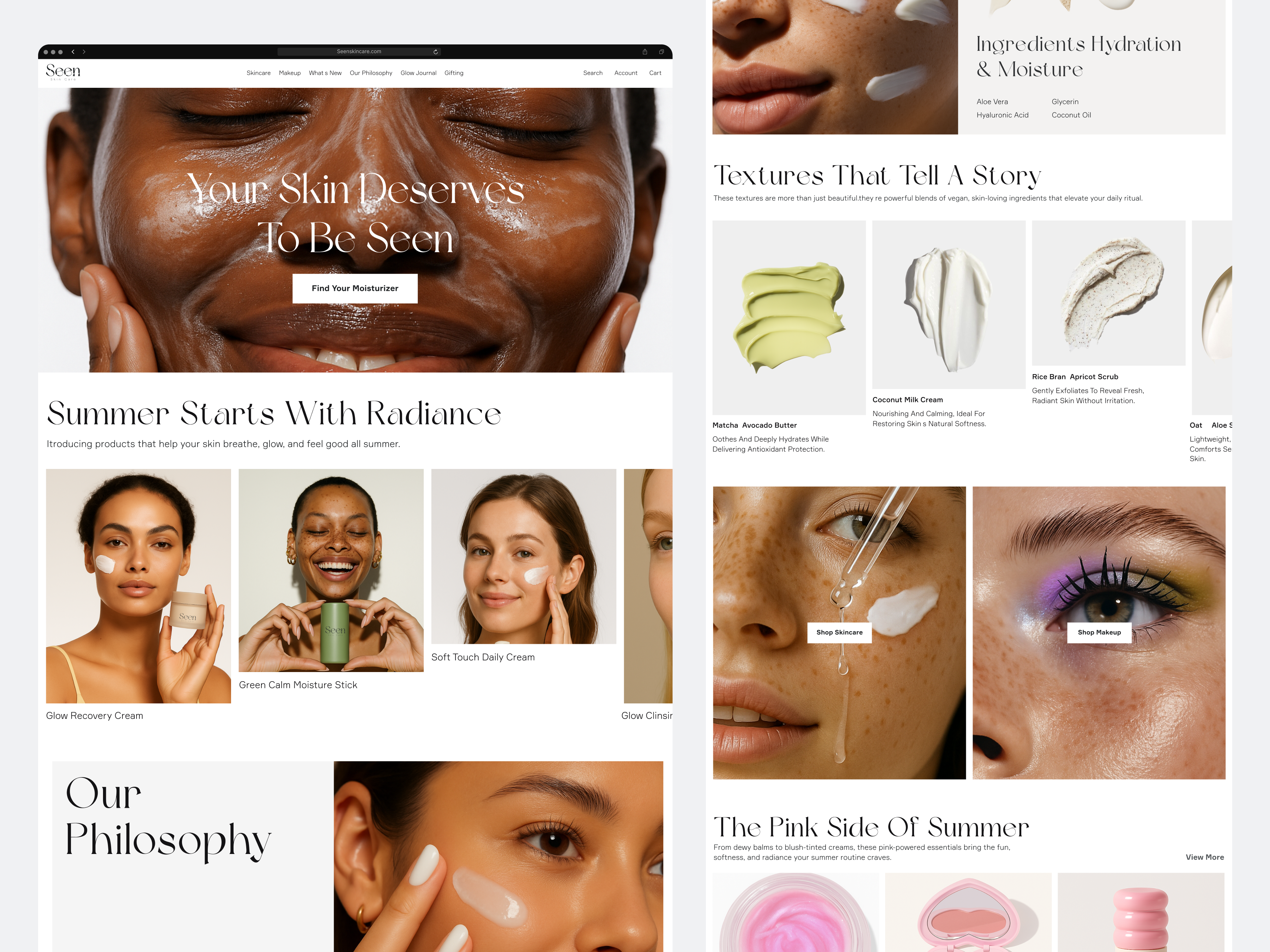 Seen: A Skincare Shop for Every Skin cart colour palette design korean korean skincare shop skin skincare typography ui ux web web design website
