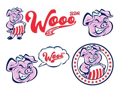 Wooo BBQ american art work bbq bbq art bbq logo bbq sauce brand design branding graphic design gril logo 11 5 000 grill logo illustration logo logo design logo illustrations logo pig meat pig typography vector