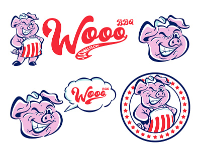 Wooo BBQ american art work bbq bbq art bbq logo bbq sauce brand design branding graphic design gril logo 11 5 000 grill logo illustration logo logo design logo illustrations logo pig meat pig typography vector