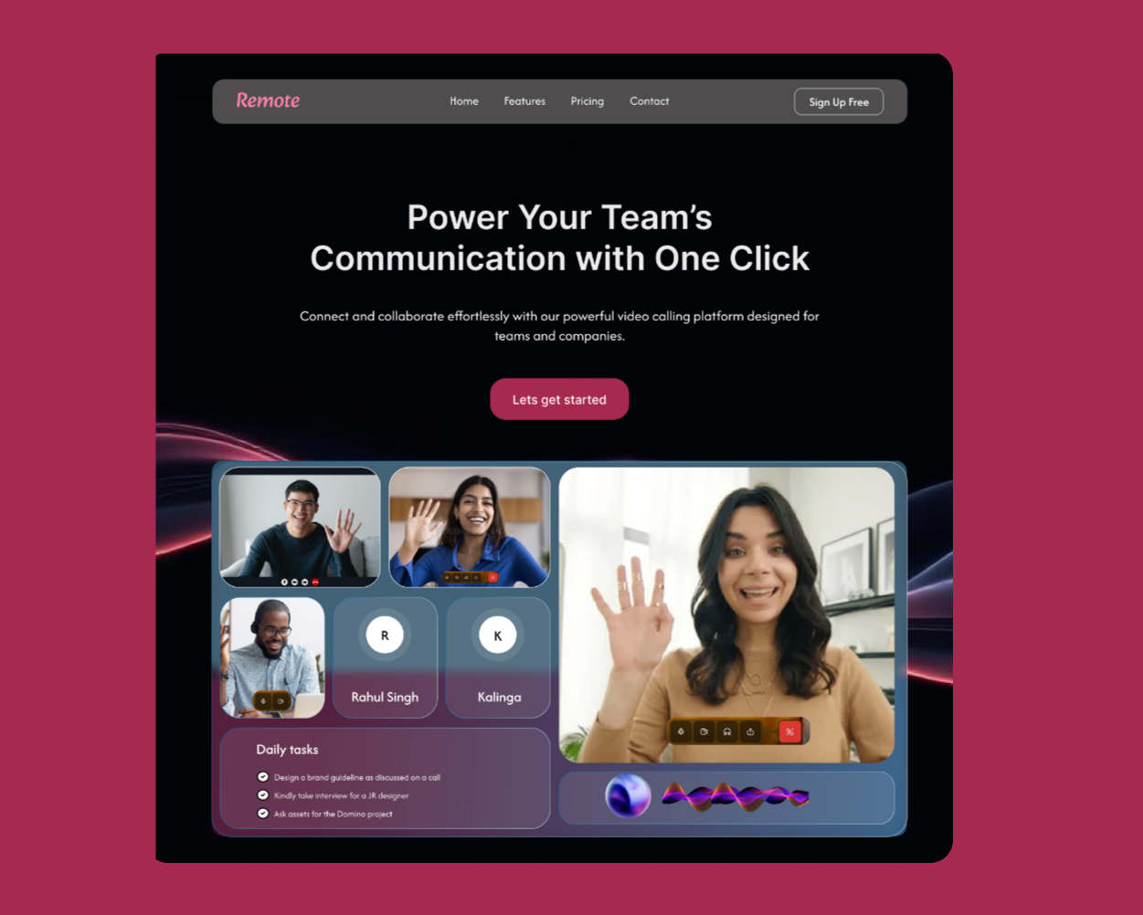 Remote - A video conferecnig & Audio Landing Page landing page modern design uiux video conferencing web design website design