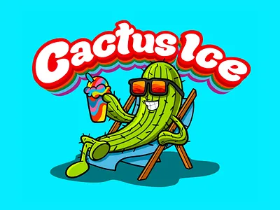 Cactus Ice artwork beach cactus character drawing handdrawing ice icecream lettering logo script