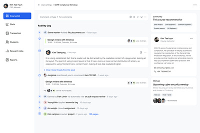 Activity Log activity log log product design ui ux web design