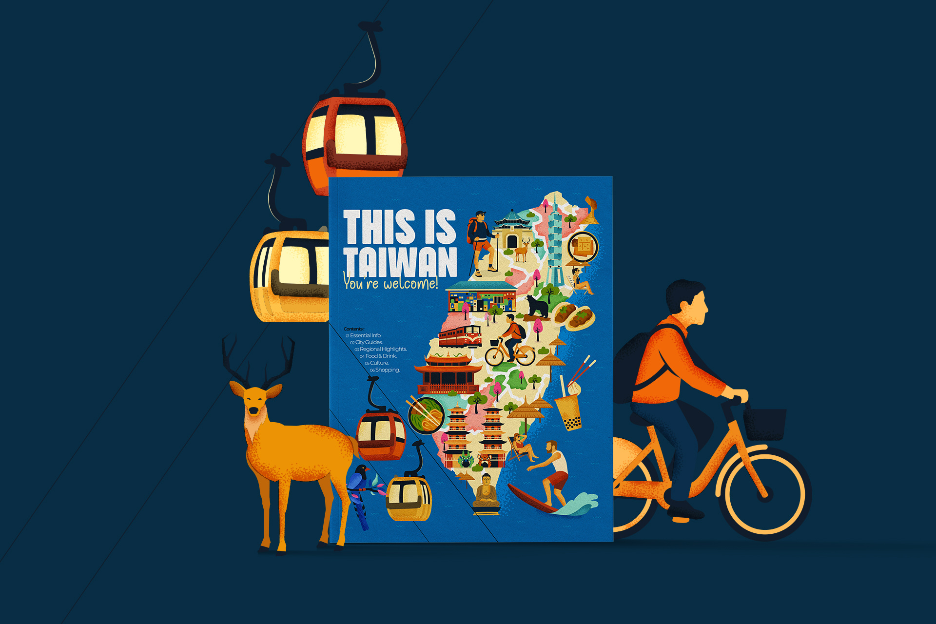 This Is Taiwan | Illustrated Travel Guide Book animation book design cartoon characters city guide colors cover book digital arts drawing editorial illustration graphic design icons illustration landmarks layout map taipei taiwan tourism travel