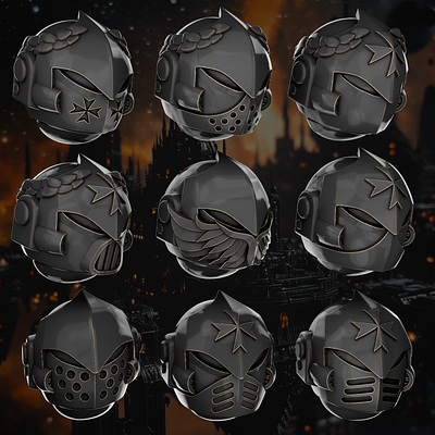 Crusader Pattern Helmets - Black Templars 3d 3d art 3d model 3d printing 3d sculpting blender design warhammer