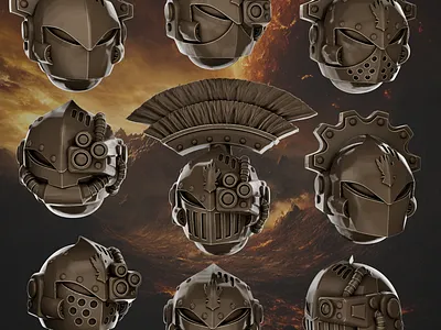 Crusader Pattern Helmets - Iron Hands 3d 3d art 3d model 3d printing 3d sculpting blender design warhammer