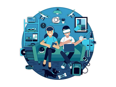 Everyday Gadgets (Animated) 2d animation computer dog drone gadgets illustration interior modern motion design motion graphics phone room technology vector