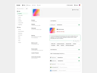 Profile Settings app design menu profile profile image profile settings settings sidebar social media ui design user user profile user settings