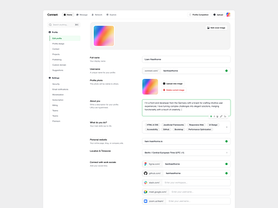 Profile Settings app design menu profile profile image profile settings settings sidebar social media ui design user user profile user settings