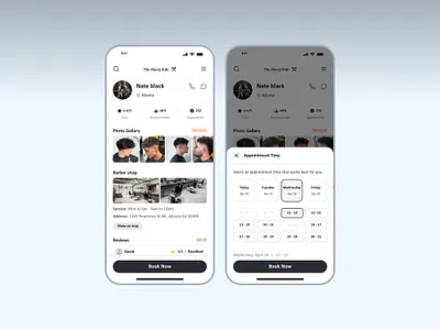 Barber and Salon Booking Mobile App barber app barber booking barber shop barbershop beauty salon book haircut booking booking platform hair care hair salon hairstyle ios app man man care mobile app saloon scissors squire ui ux
