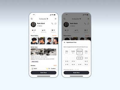 Barber and Salon Booking Mobile App barber app barber booking barber shop barbershop beauty salon book haircut booking booking platform hair care hair salon hairstyle ios app man man care mobile app saloon scissors squire ui ux