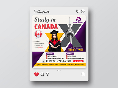 Study Abroad Social Media Poster Design Canada ad poster adobe photoshop branding canada study visa campaign consultancy poster design creative poster design design education consultancy creative educational consultancy design graphic design minimalist red blue poster modern educational ad design modern study abroad flyer overseas education promo post poster design social media poster study abroad poster study abroad social media design study in canada visa consultancy poster
