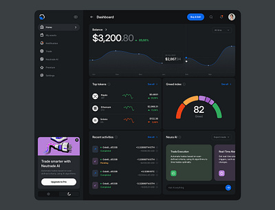Crypto Dashboard UI – Dark Mode Experience 3d animation branding crypto dashboard design graphic design logo ui uiux ux web