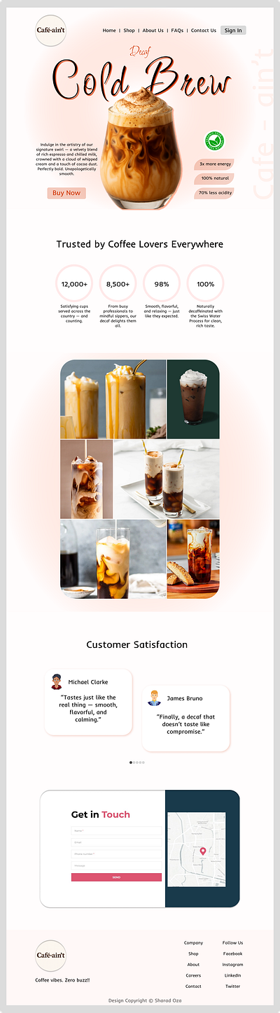 Cafe-ain't, a conceptual decaf coffee brand. cafe coffee figma prototype ui ux web design