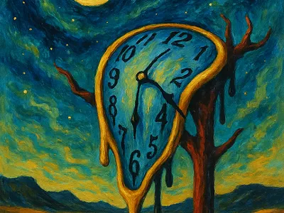 Сказочный пейзаж с тающим часом art nightime psychoart timeonthree timespend