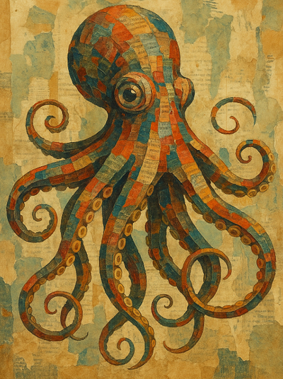 Octopus in collage style artstyle modernstyle octopus qai style