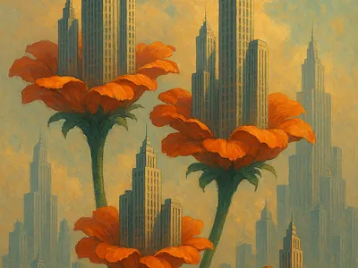 Flower skyscrapers in the sunset light ai flower inthefuture psychoart scyscapers