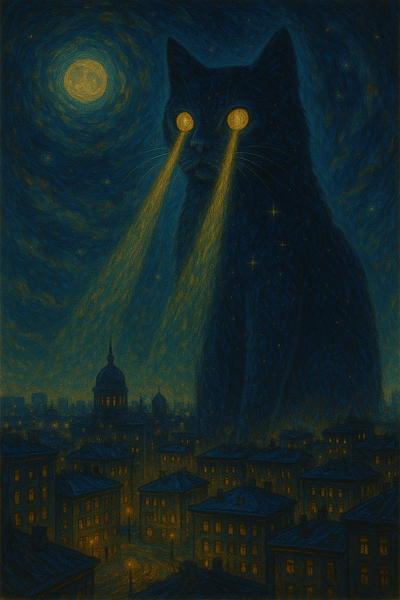 The night glow of the heavenly cat abstraction art cat catglow nightcity nightglow
