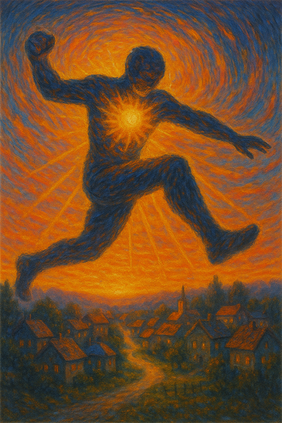 A magnificent jump under the sunset sky ai art blacksun cosmojup jumpinsun olimpjump sunforcity
