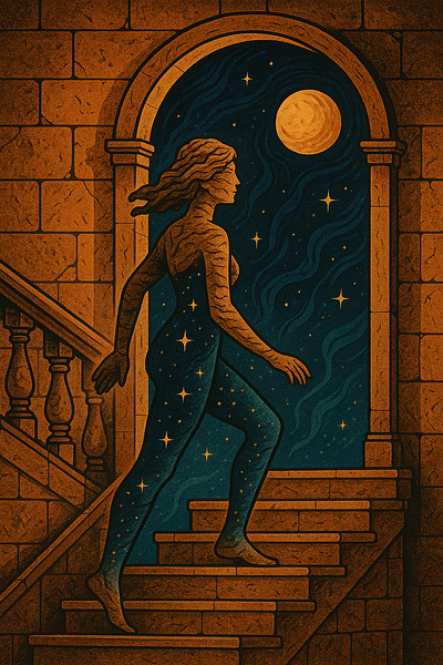 A woman on a ladder to space ai artstyler illustration ladderinwomen motion graphics woman
