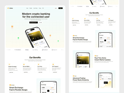 Crypto Banking Zenix - Landing Page app artificial intelligence bitcoin branding clean design landing page minimal mobile app money app platform product design ui ux vrypto wallet web design