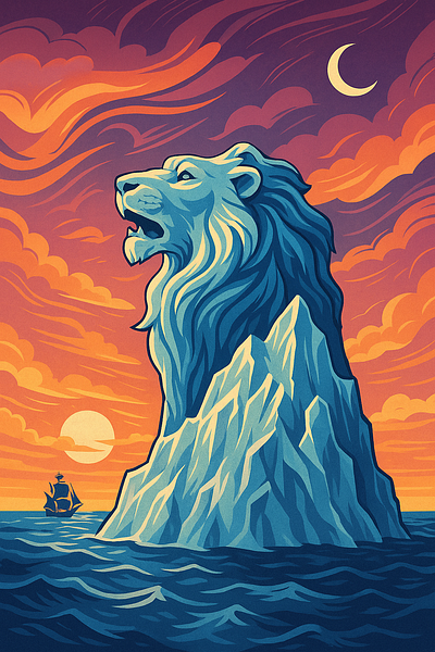 Lion iceberg at sunset ai art branding formlion illustration lion lioniceburg ui