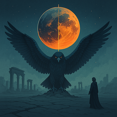 A huge bird with a planet in its wings crazyart hugebird planet star ui